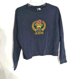 Ladies Queens NY Gold Crown navy long sleeve top Sz S